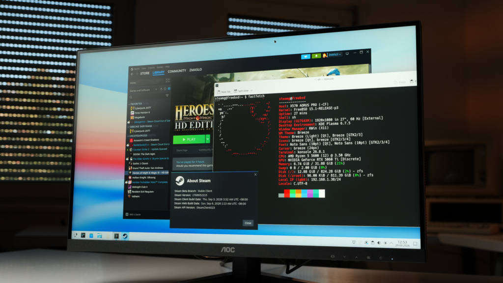 FreeBSD z uruchomionym klientem Steam przez Linuxulator